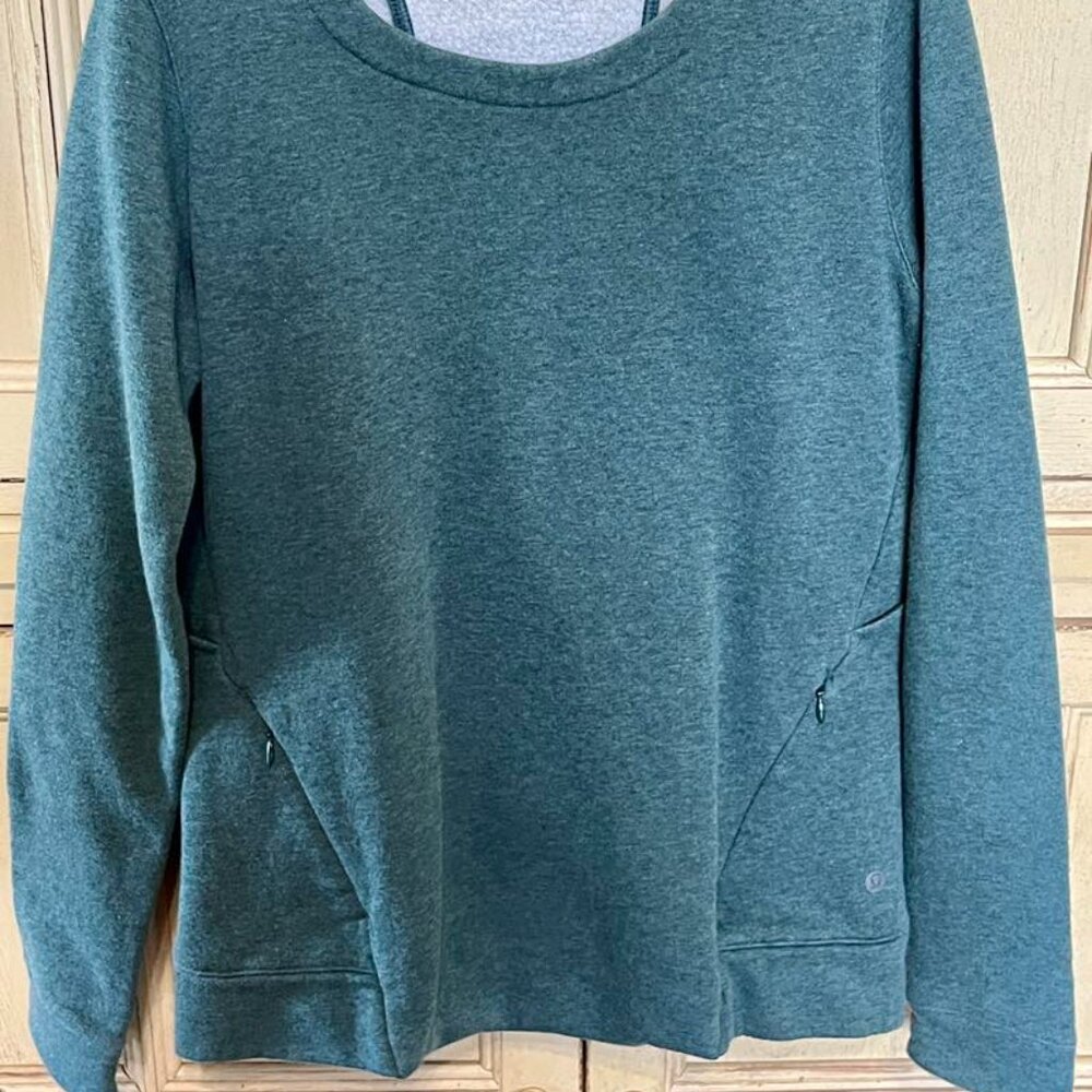 Lululemon Heathered Green Peep Hole Back Sweatshirt with Zippered Pockets